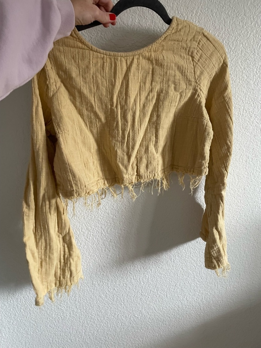 Free People Yellow Mustard Cropped Long-Sleeve Top